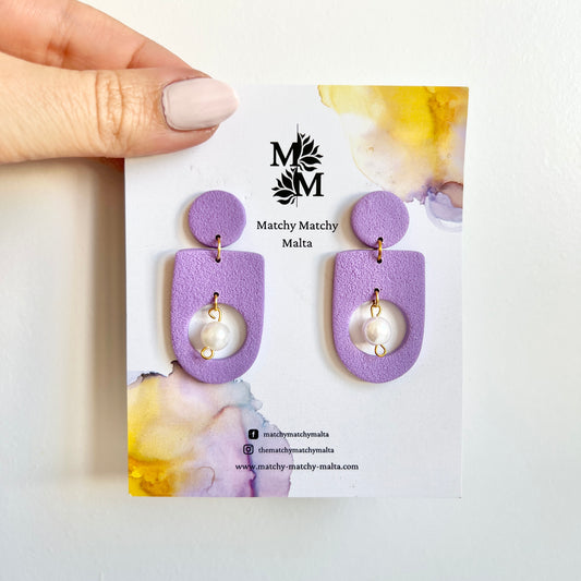 Purple Earrings With Pearl Beads