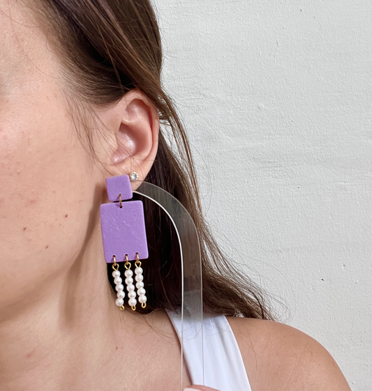 Purple Earrings With Pearl Beads