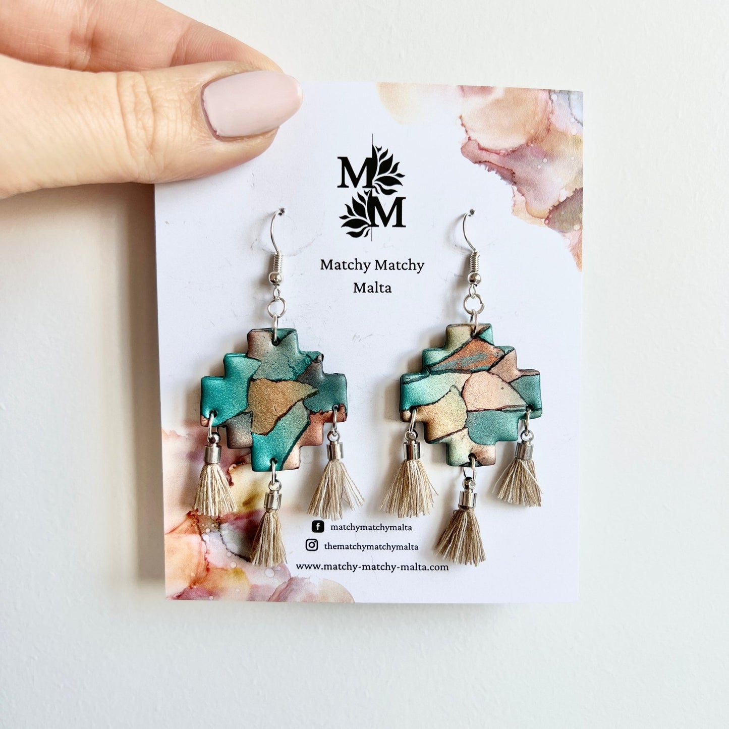 Aztec Copper & Turquoise Earrings with Tussles - Matchy Matchy Malta