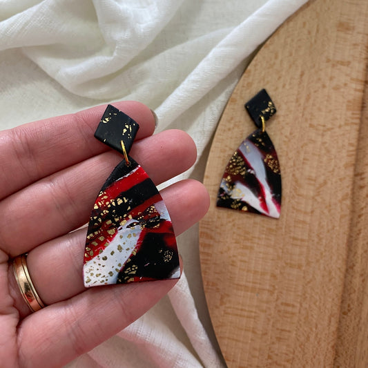 Black, Red & White with Gold Specs Statement Earrings - Matchy Matchy Malta