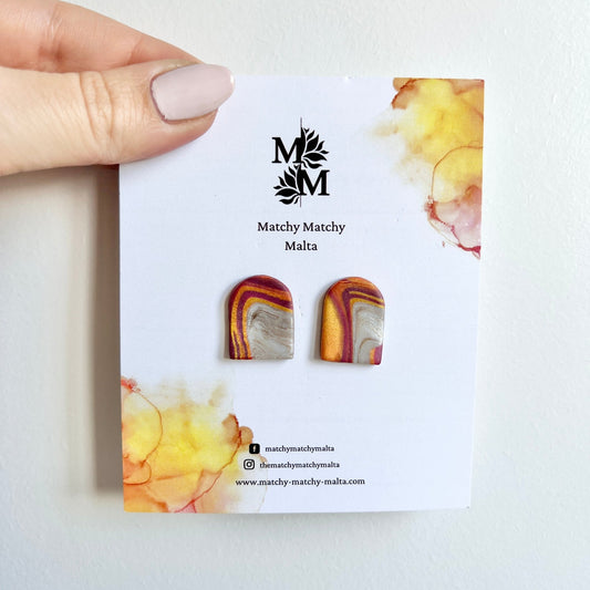 Gold & Wine Red Arched Window Studs - Matchy Matchy Malta