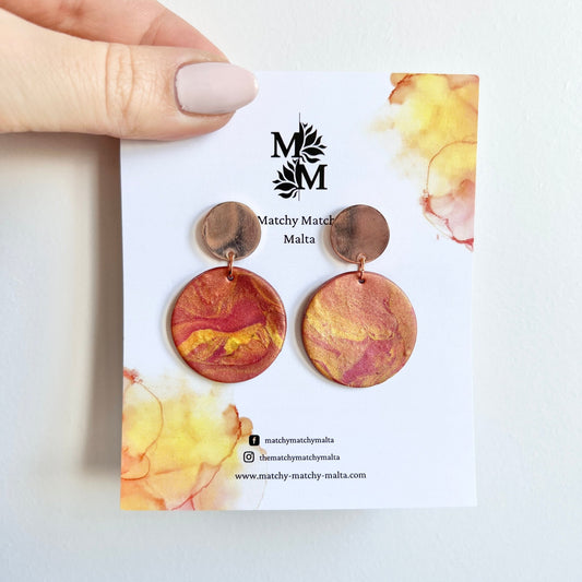 Gold & Wine Red Circle Earrings - Matchy Matchy Malta