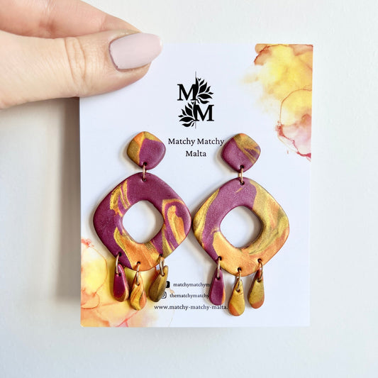 Gold & Wine Red Statement Earrings - Matchy Matchy Malta