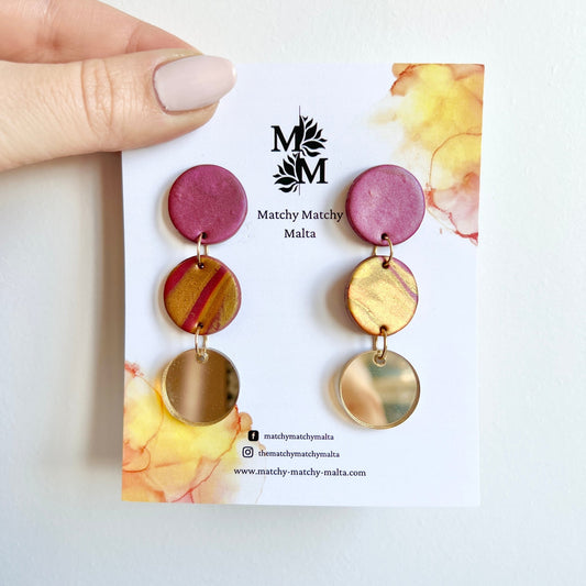 Gold & Wine Red Triple Circles - Matchy Matchy Malta