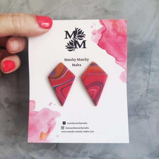 Raspberry Swirl Diamond Shape Earrings - Matchy Matchy Malta