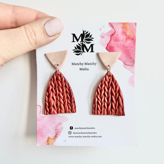 Red Copper Knitted Earrings - Matchy Matchy Malta