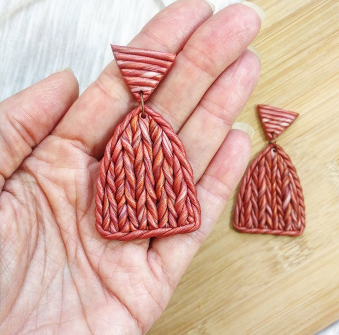 Red Copper Knitted Statement Earrings - Matchy Matchy Malta