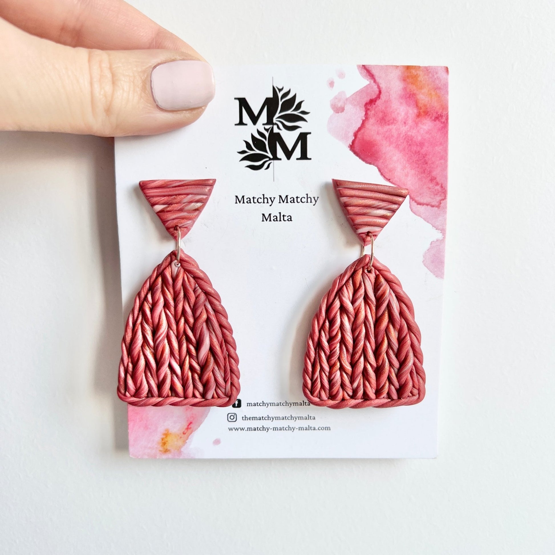 Red Copper Knitted Statement Earrings - Matchy Matchy Malta