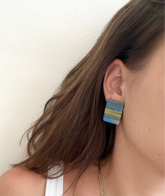 Shimmery Blue and Gold Earrings - Matchy Matchy Malta