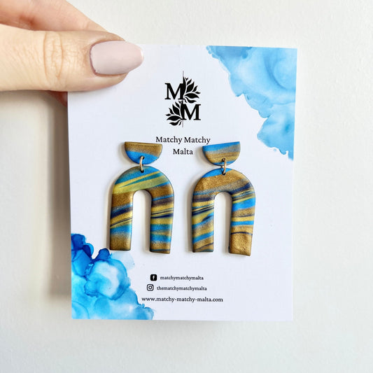 Shimmery Blue and Gold Marble Earrings - Matchy Matchy Malta