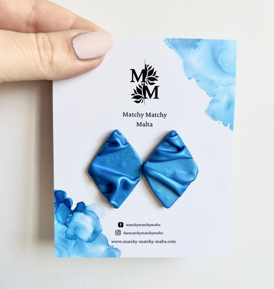 Shimmery Blue Satin Earrings - Matchy Matchy Malta